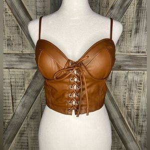 Biāshe Faux Leather Lace Up Front Bustier Crop Top